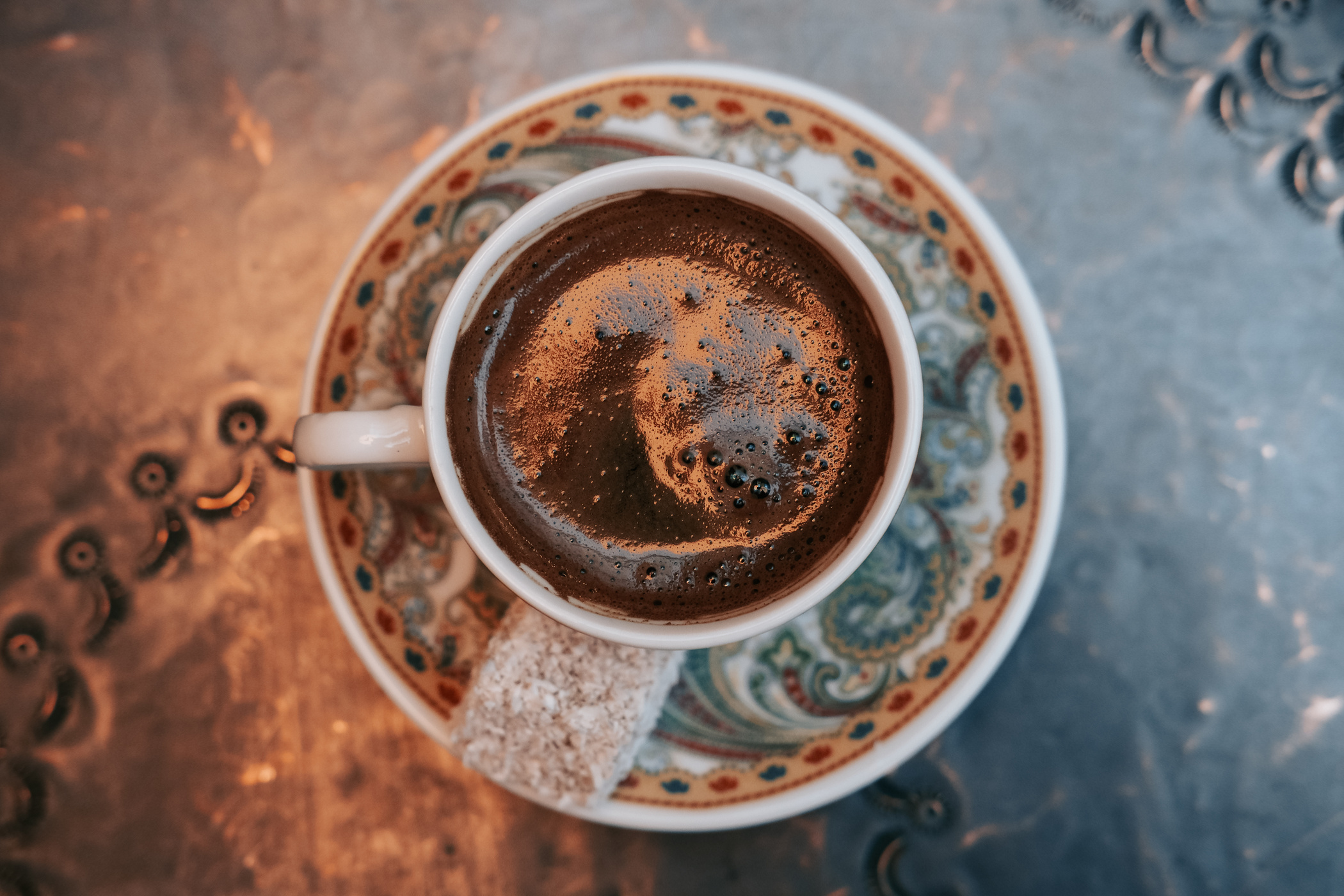 Turkish Coffee in Ceramic Cup and Saucer